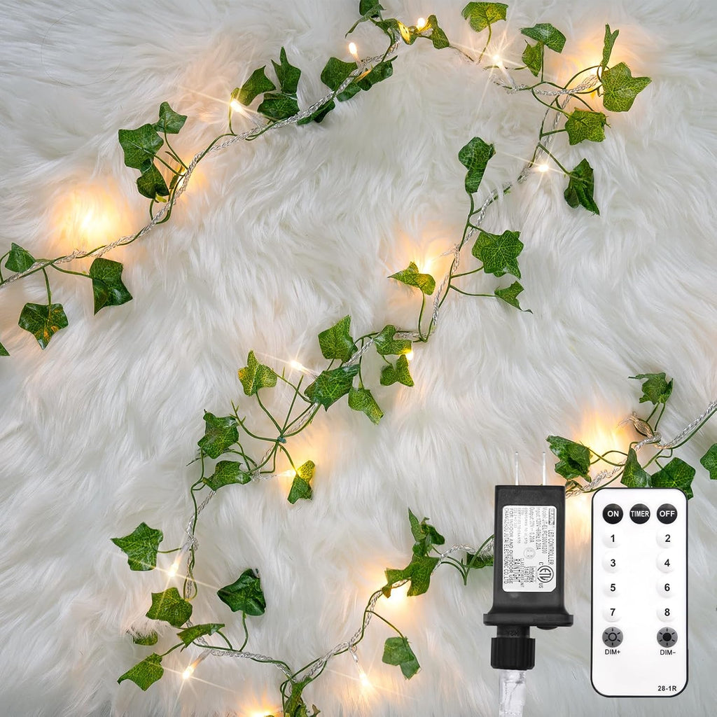 Suddus Ivy String Lights - 33ft 100 LED Fairy Lights with Remote for Bedroom, Garden & Party Decor | Warm White