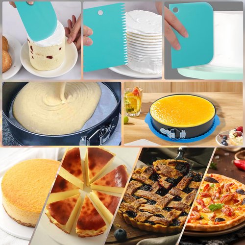 4, 7, 9, 10 Inches Springform Cake Pan Set, Spring Form Pans for Cheesecake, Nonstick Round Baking Pan Set with Silicone Protector, Parchment Paper, Icing Scrapers