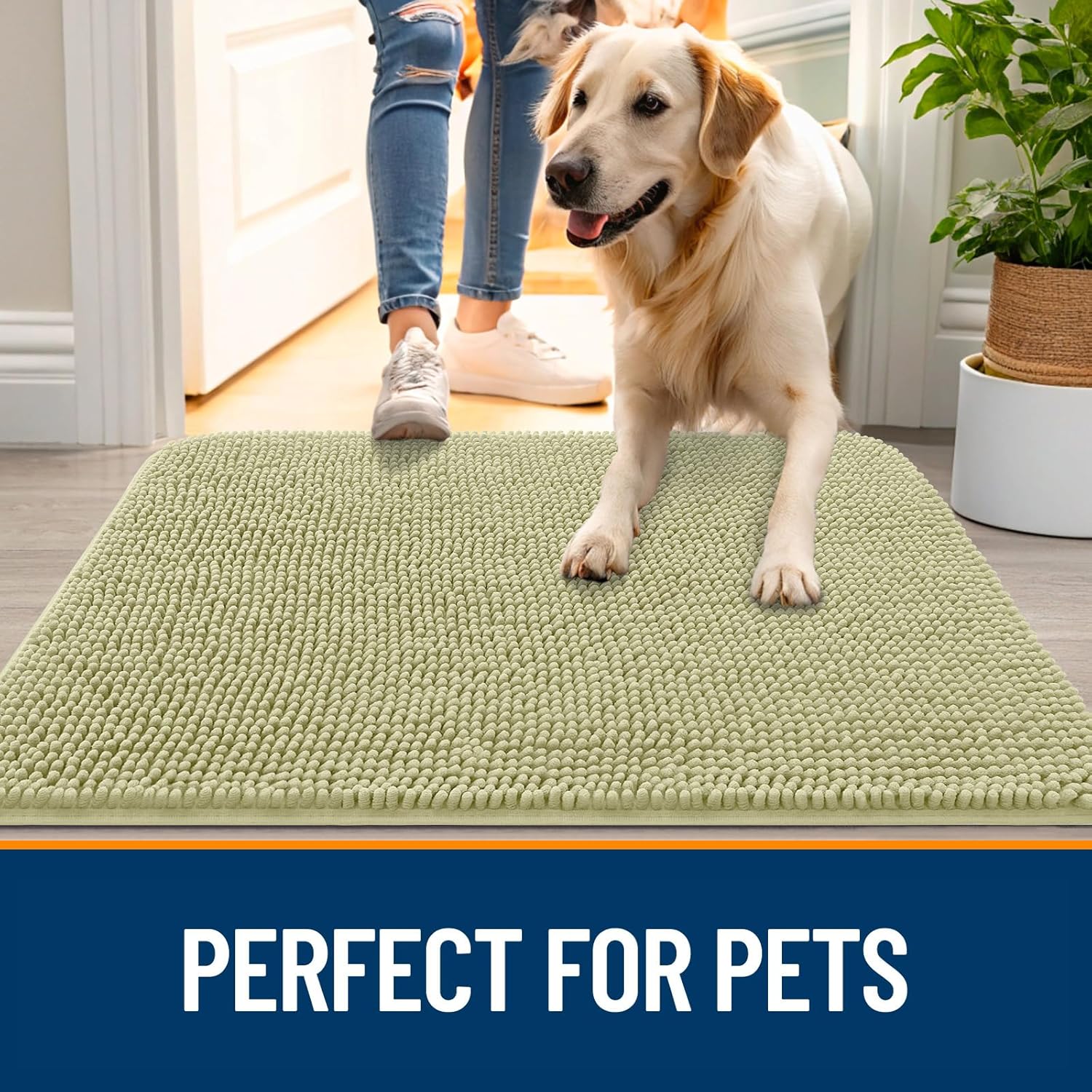 OLANLY Dog Door Mat - Absorbent Non-Slip Chenille Mat for Muddy Paws | 59x32, Quick Dry, Vanilla