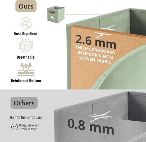DECOMOMO Storage Bins - Fabric Cube Storage Bins with Labels for Shelves | 10.5" x 11" | 2pcs, Sage Green