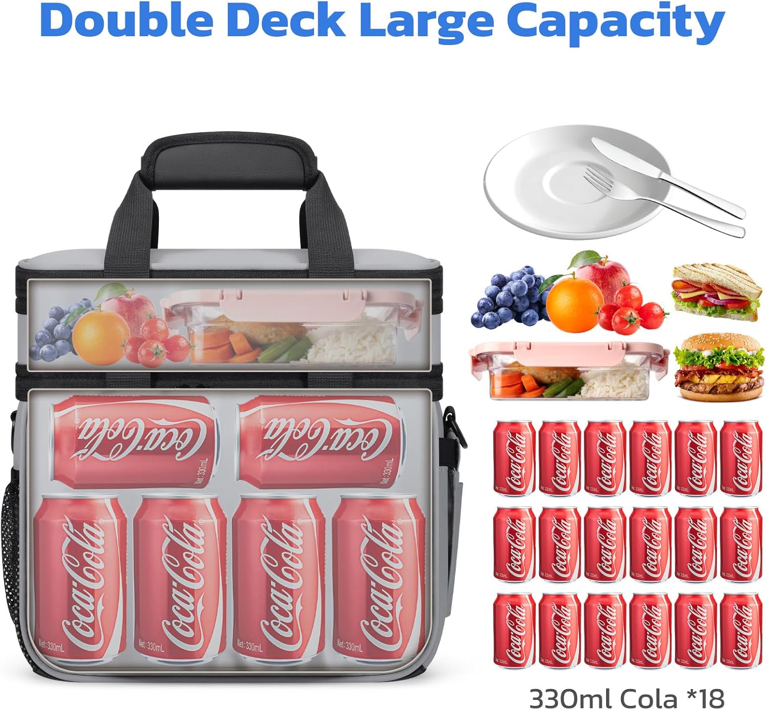 Maelstrom Insulated Lunch Bag - 20L Expandable Double Deck Cooler Tote | Leakproof, 6 Pockets, Grey