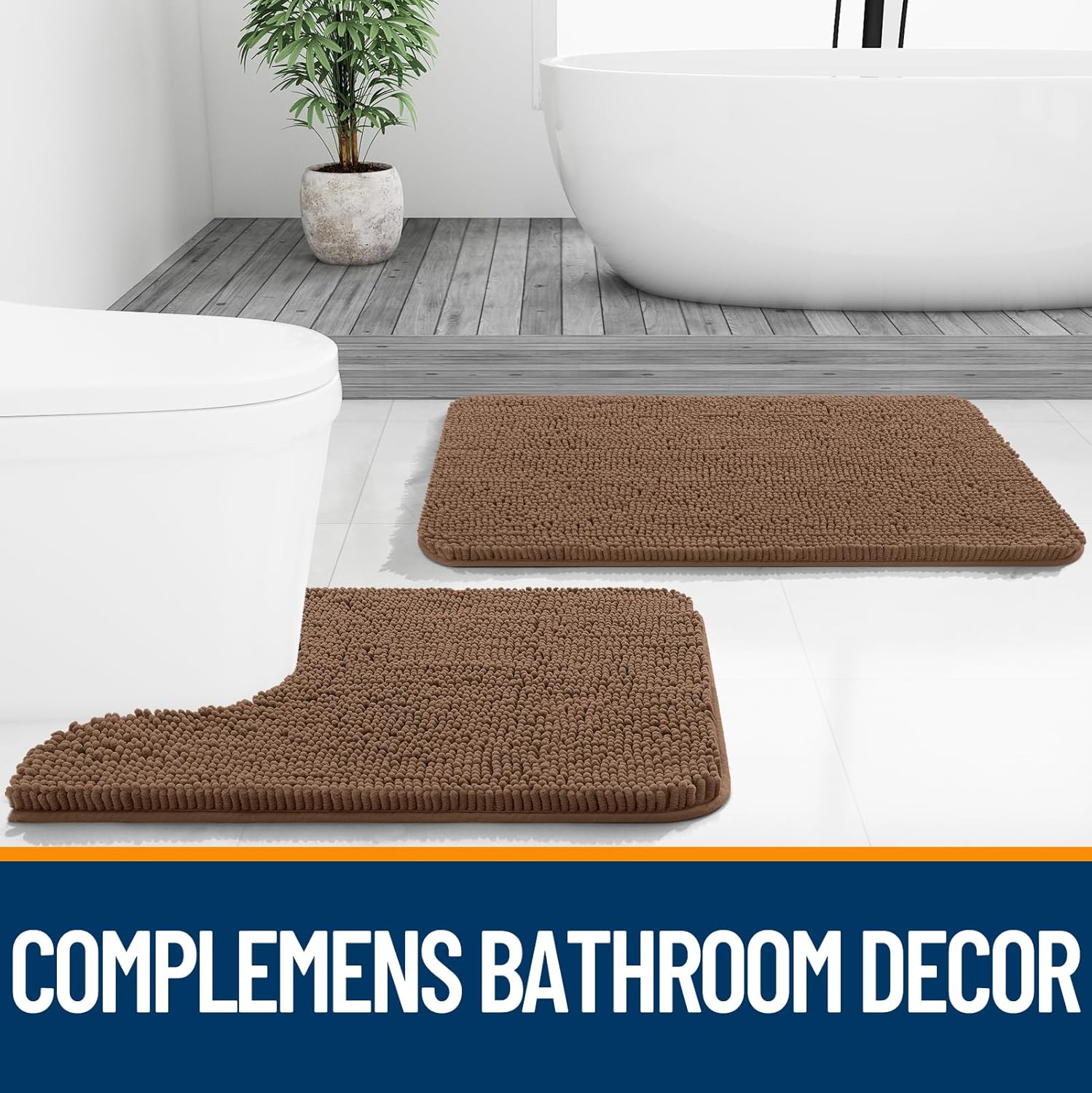 OLANLY Bathroom Rugs - Extra Soft Chenille Bath Mats with Rubber Backing | 30x20 Mocha, Quick Dry & Machine Washable