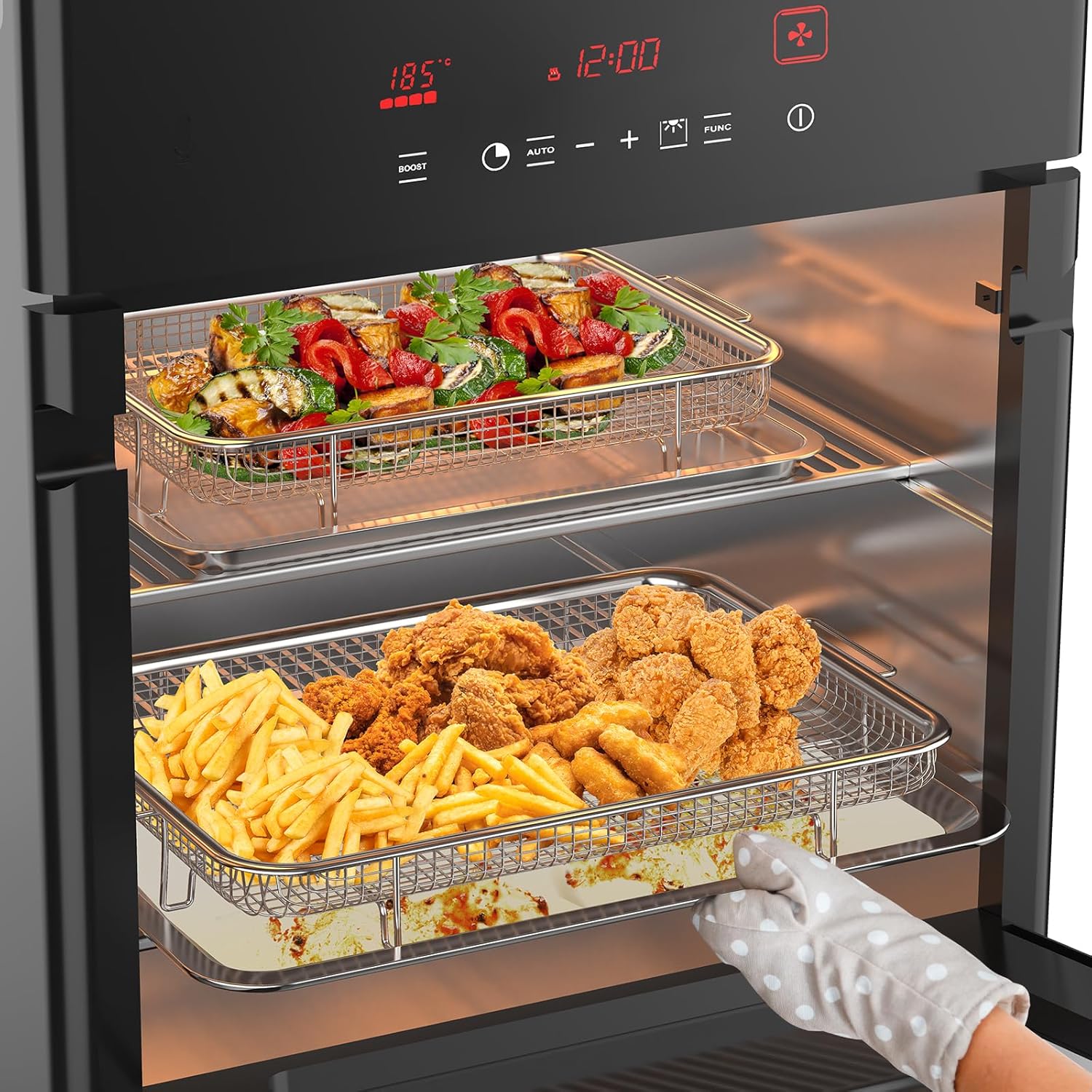 OPENICE Air Fryer Basket Set - Non-Stick Crisper Tray for Baking & Crispy Foods | Large & Medium Sizes