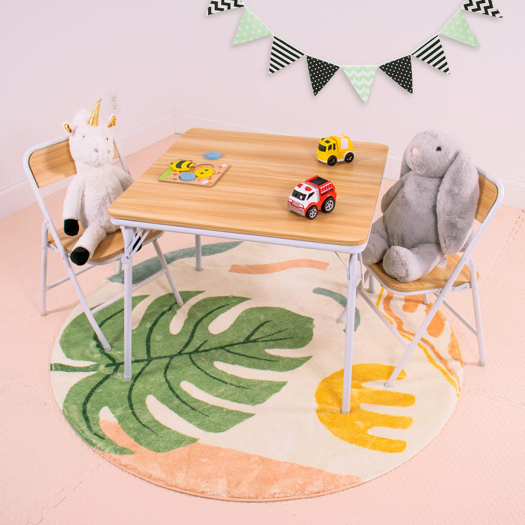 Humble Crew Kids Table and Chair Set, Toddler Activity Table with 2 Chairs for Play, Crafts, Snacks & Learning, Kids Furniture for Playroom & Bedroom, Folding, Natural/White