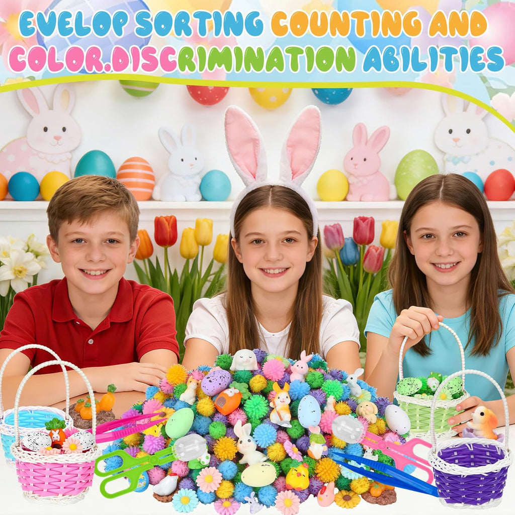 Spring Sensory Bin Filler by Easter | 287 Pcs with Eggs, Bunnies, Felt Flowers & Pom Poms