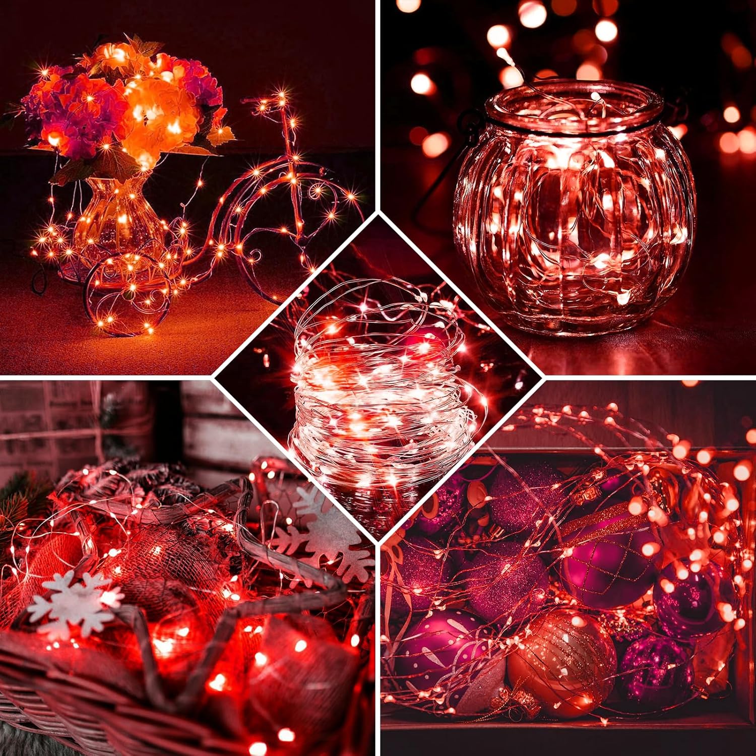 Skiennix 20 LED Red Fairy Lights - 7Ft Twinkle String Lights | Battery Operated & Waterproof for Parties, Holidays, Decor