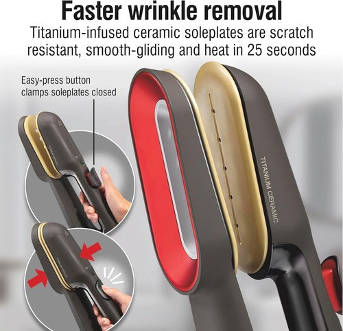 CHI SteamPress Handheld Garment Steamer - 3-in-1 Clamping Iron with 200ml Tank, Fast 25-Second Heat, Black