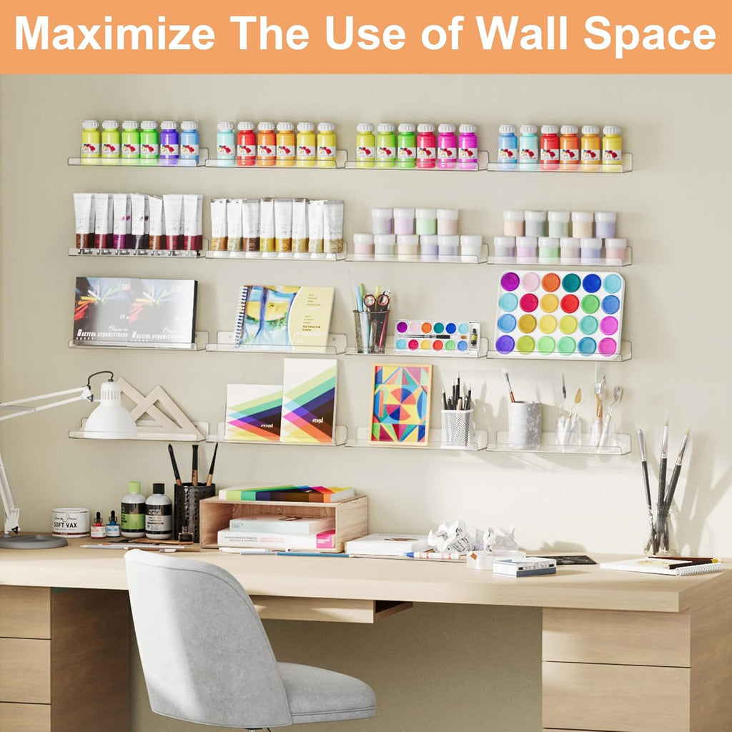 Upsimples 8 Pack Acrylic Wall Shelves - Clear Display Organizers for Toys, Perfume & Books