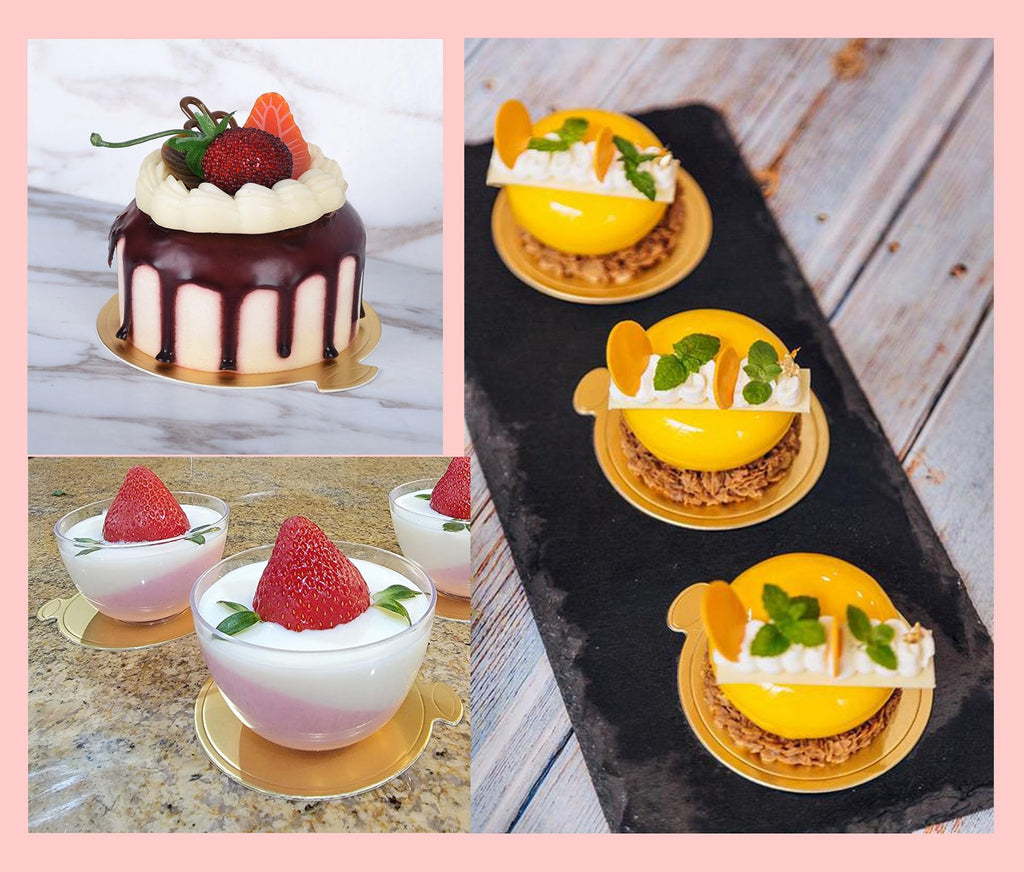 100pcs Mini Golden Cake Boards Round and Square Mousse Cupcake Base Paper Plates Dessert Board Circle Base for Cake DIY, Baking Dessert Party Wedding Birthday