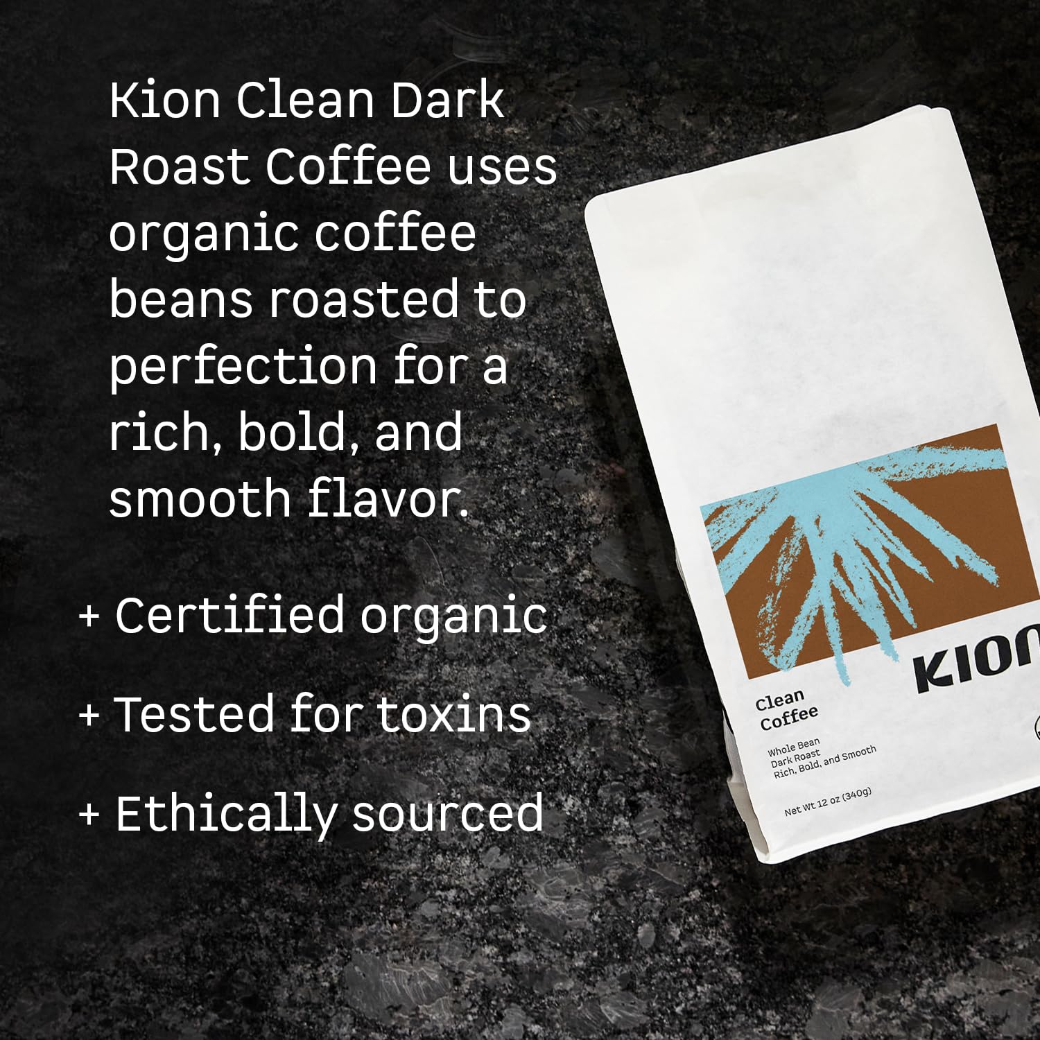 Kion Organic Coffee | Tested for Toxins | Roasted to Maximize Health and Taste | Whole Bean Dark Roast 12 Oz (3 Pack)
