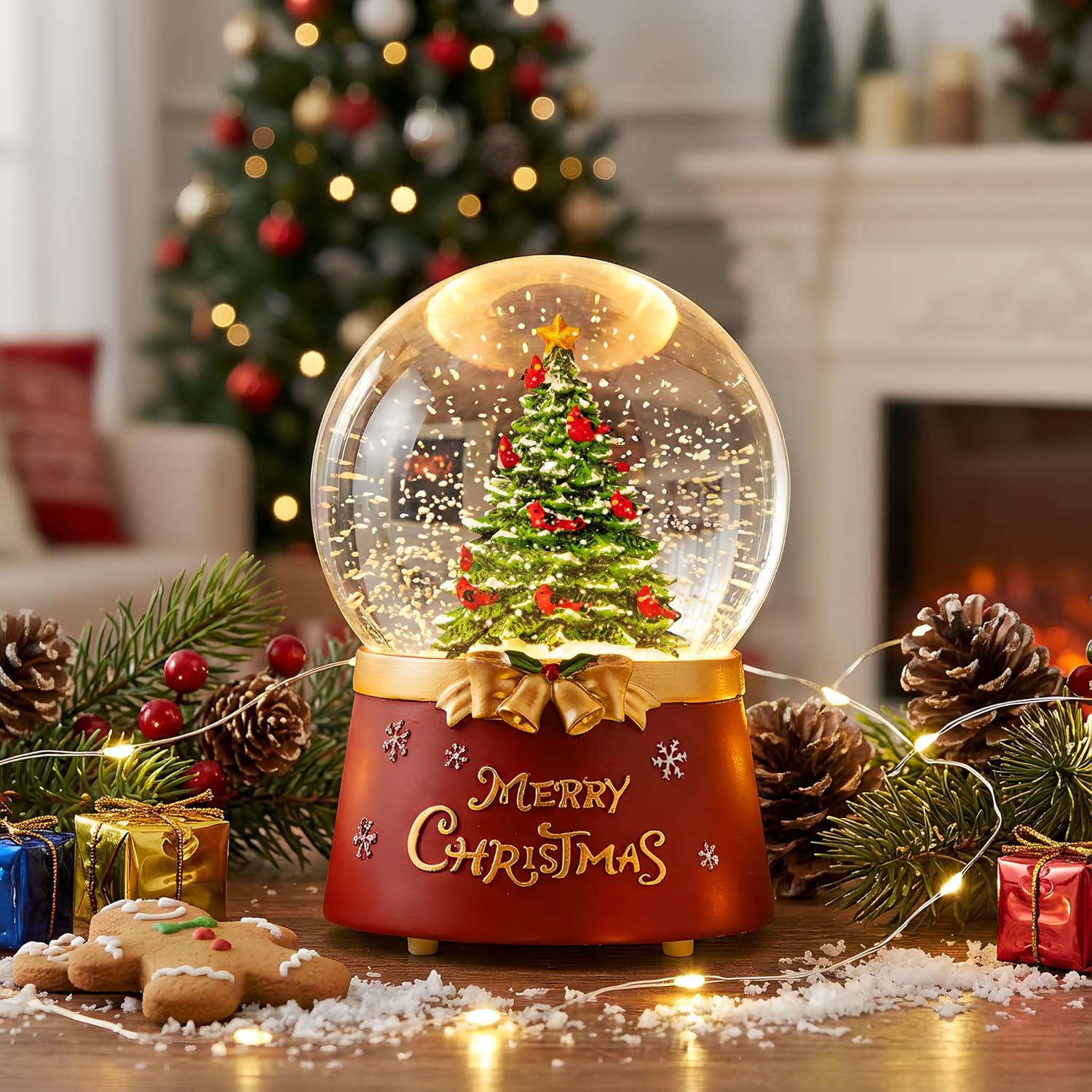 Regine Switzerland Musical Snow Globe | Lighted Christmas Tree Decoration with Swirling Glitter