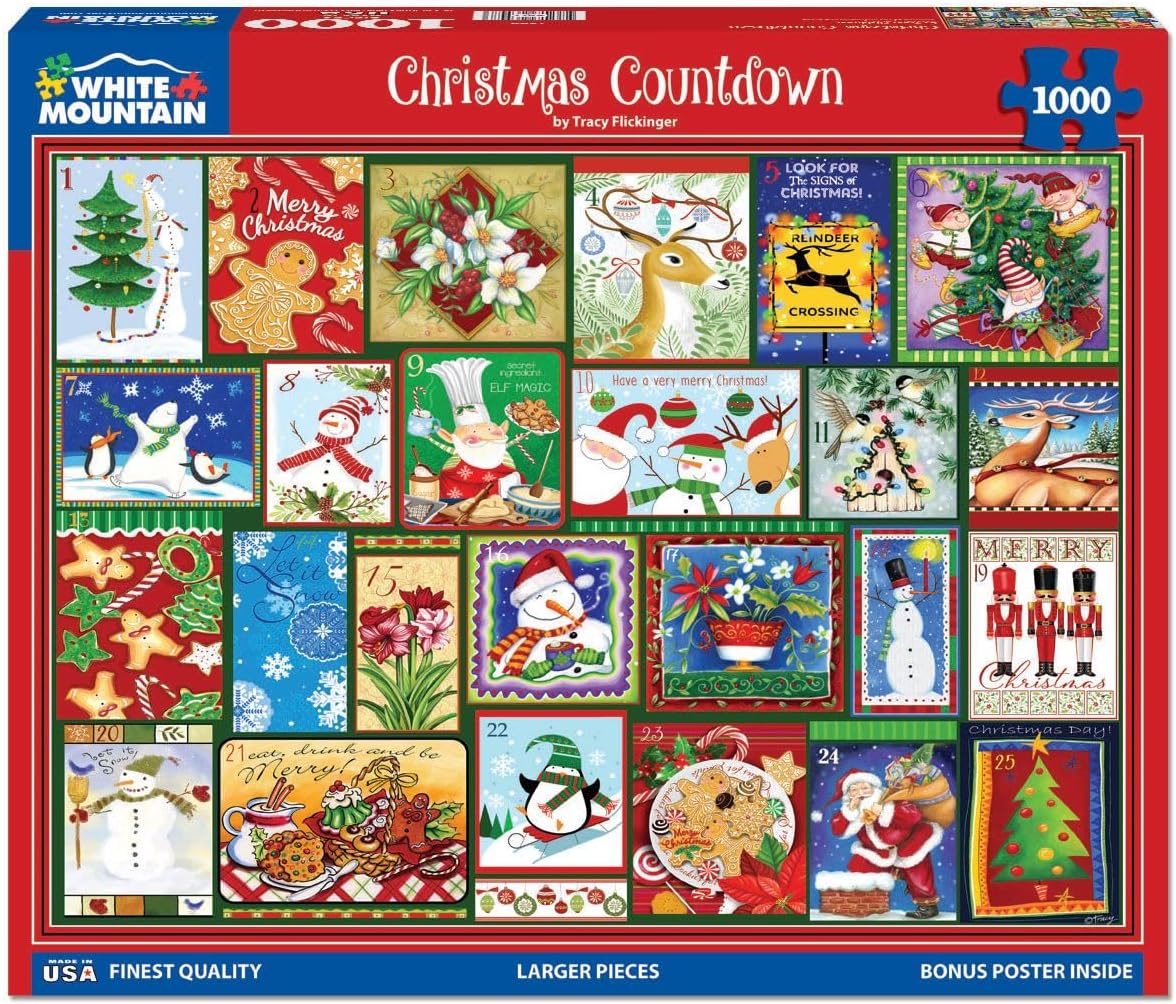 White Mountain 1000 Piece Jigsaw Puzzle - Winter Holiday Design for Adults & Teens | 24"x30" Large Pieces