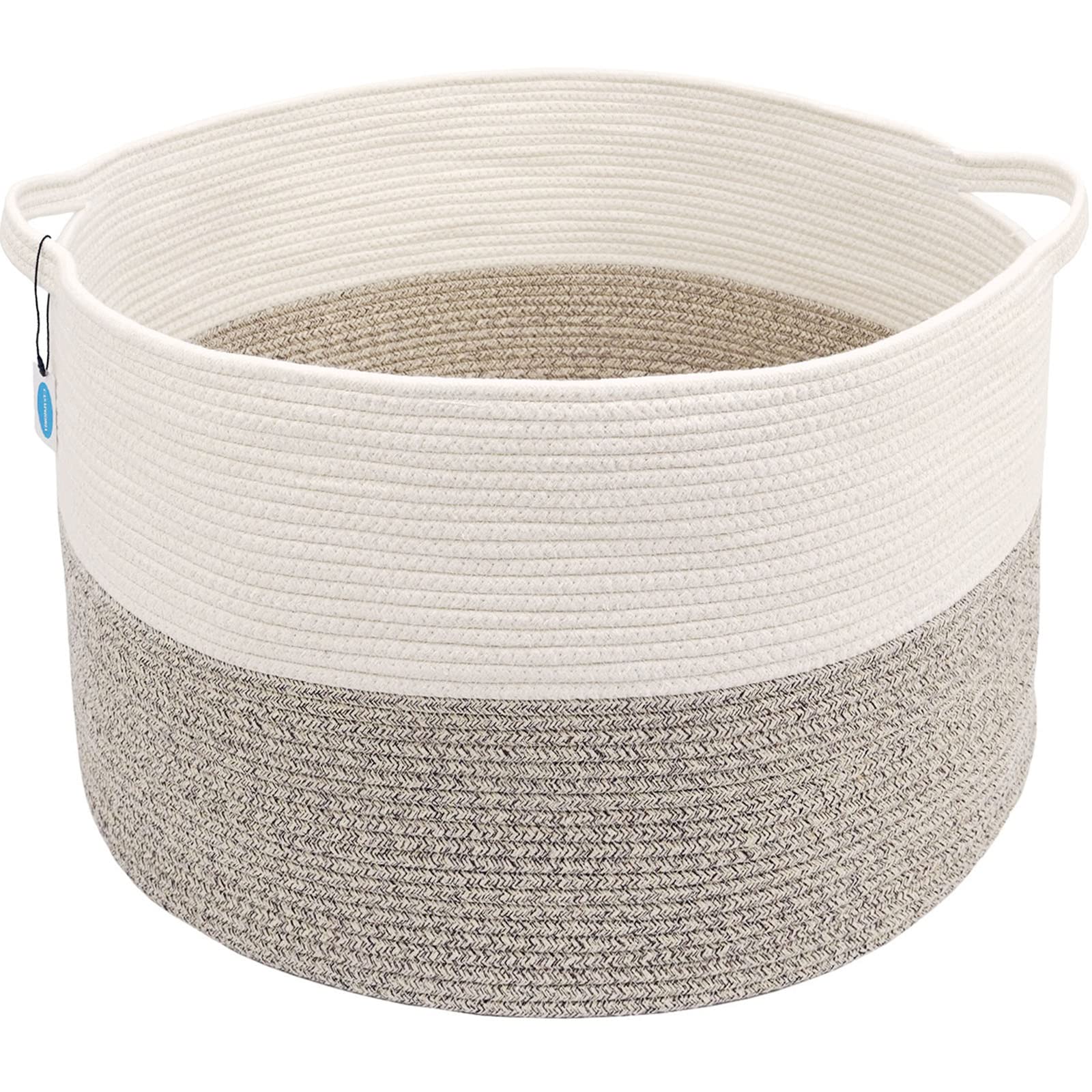 Casaphoria XXL Cotton Rope Basket - 21.7" x 21.7" x 13.8" Woven Laundry Hamper with Handle
