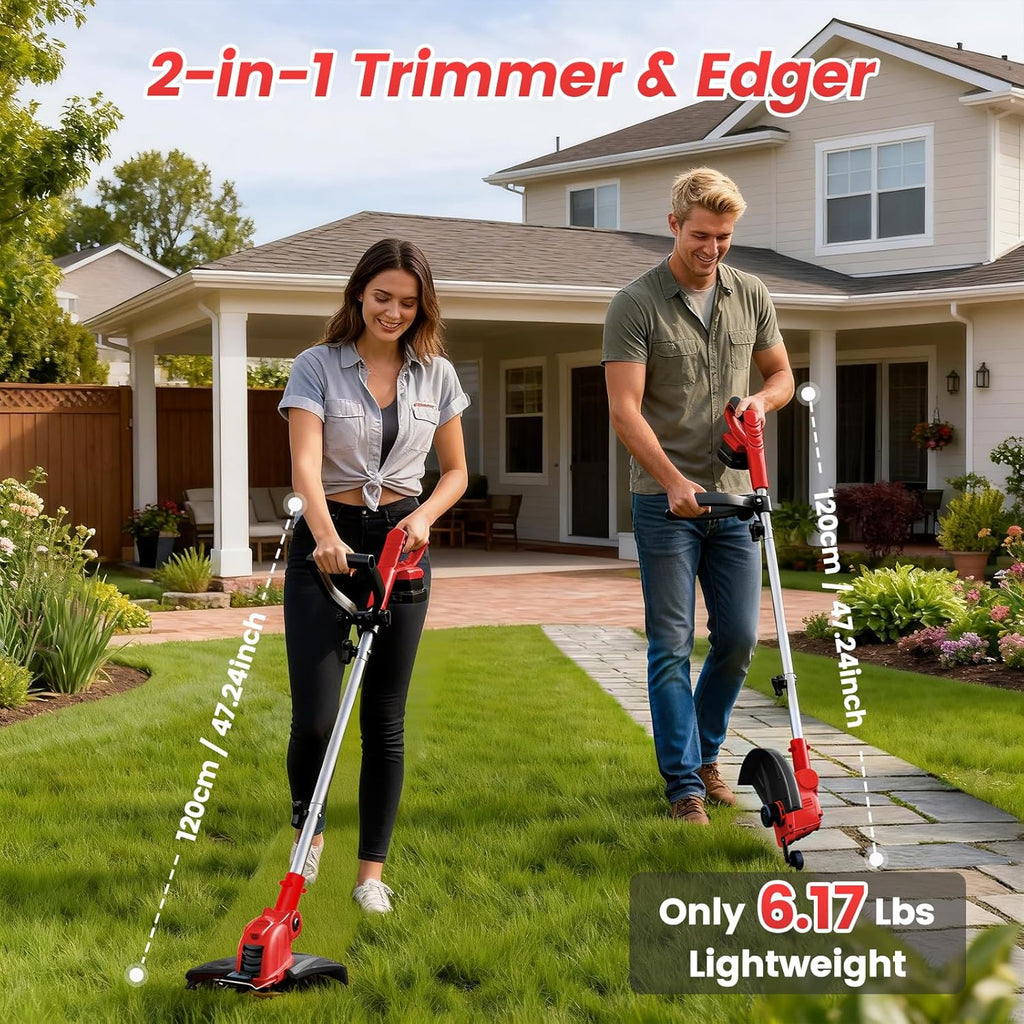 Skiennix Cordless String Trimmer - 21V Weed Wacker with 2x4.0Ah Batteries & Fast Charger | 12" Automatic Feed Garden Tool
