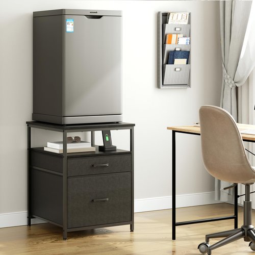 Herture Mini Fridge Stand with 3 Storage, Mini Fridge Cabinet, Beverage Fridge Table, Heavy Duty 21.3" L* 22.7" W Tabletop, for Dorm, Apartment,Office, Bedroom Black HB01BXB
