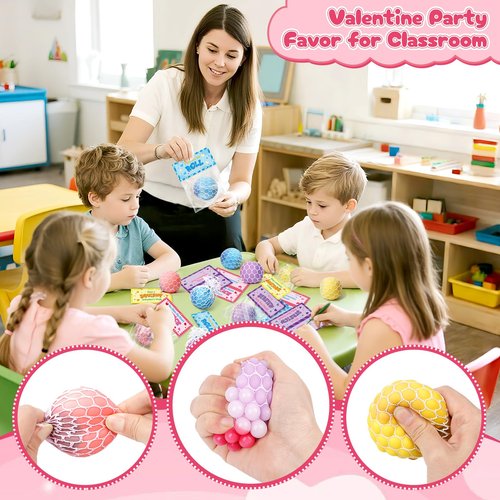 Valentines Day Gifts for Kids, 24 Pack Squeeze Stress Balls with Valentine Greeting Cards, Ideal Kids Exchange Gifts for School, Perfect Valentines Party Favors for Kids Boys Girls