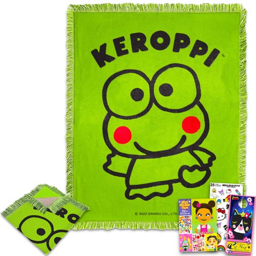 Keroppi Throw Blanket Bundle - Keroppi Kids and Teens Blanket Plus Stickers and More for Girls | Hello Kitty and Friends Keroppi Blanket Size 40"x50"