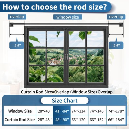 Black Curtain Rods for Windows 48-90Inch(4-7.5ft) Heavy Duty Wrap Around Blackout Curtain Rods,Adjustable Room Darkening Drapery Rod for Bedroom, Living Room, Sliding Door & Outdoor Patio