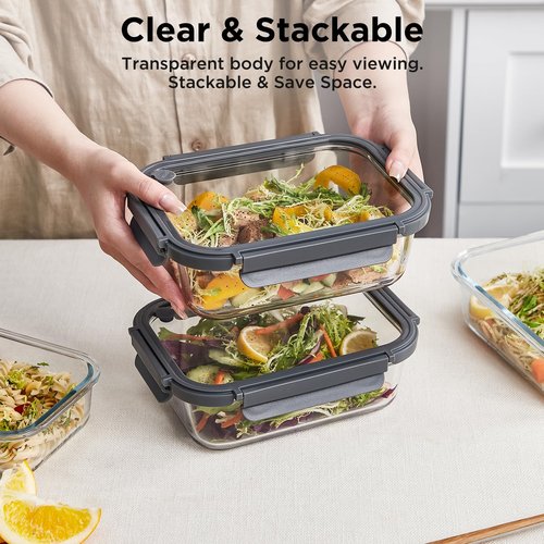 Spreccio Glass Food Storage Containers with Lids,10 pack [36oz*5+13.5oz*5], Glass Meal Prep Container with Airtight Lids, Microwave Safe Food Container Set, BPA Free, LeakProof, Ideal for Lunch