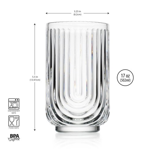 Glaver's Drinking Glasses Set of 8. 17oz Vintage Drinking Cups. Ripple Cocktail Glasses, Ribbed Drinking Highball Glass Cups. Arch Designed Art Deco Glassware for Water Juice Coffee. Package may Vary