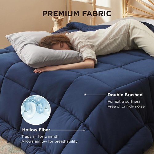 Bedsure Comforter Duvet Insert - All-Season Quilted Cal King Bedding, GentleSoft Down Alternative, Navy Blue 96 x 102 Inches