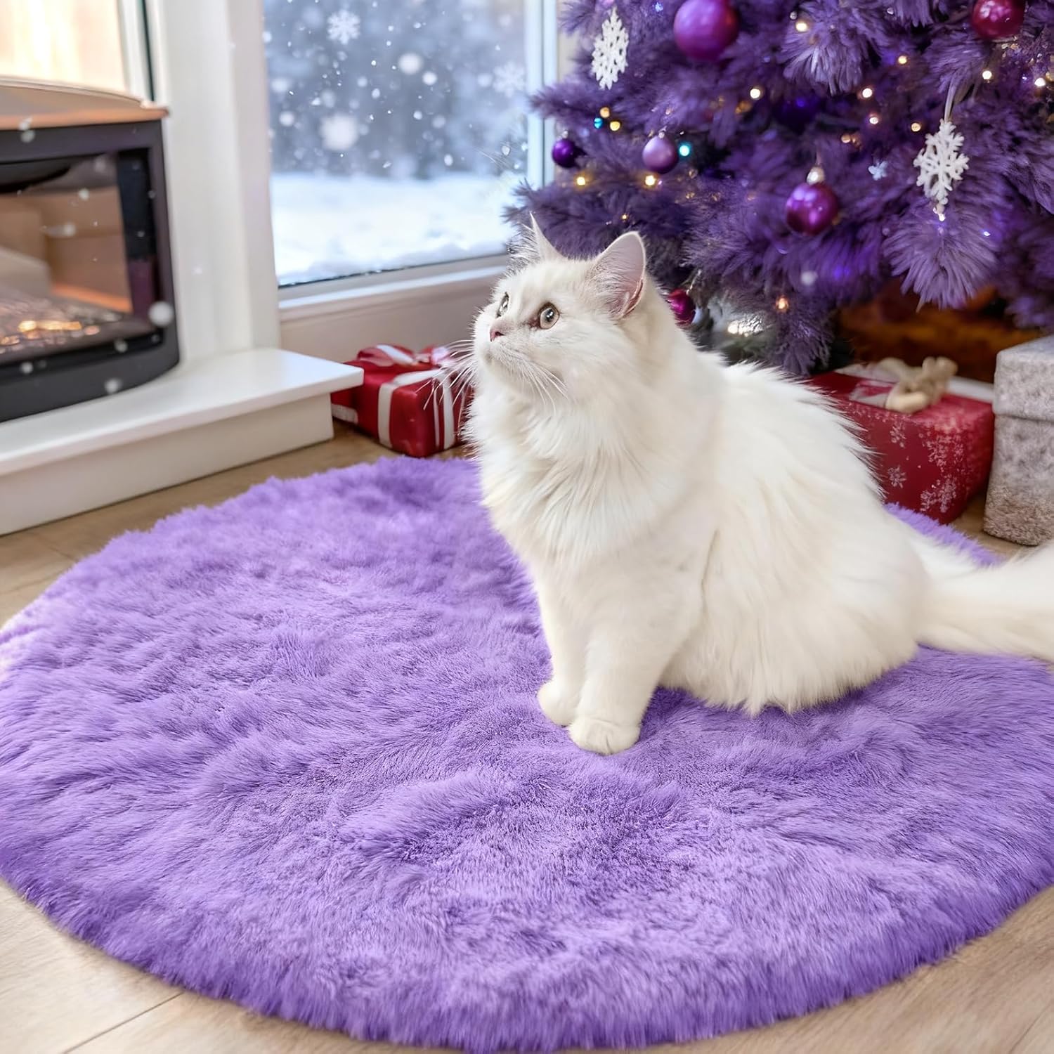 OLANLY Purple Round Area Rug - Soft & Fluffy Machine Washable 3 ft Circle Carpet for Bedroom & Nursery Decor
