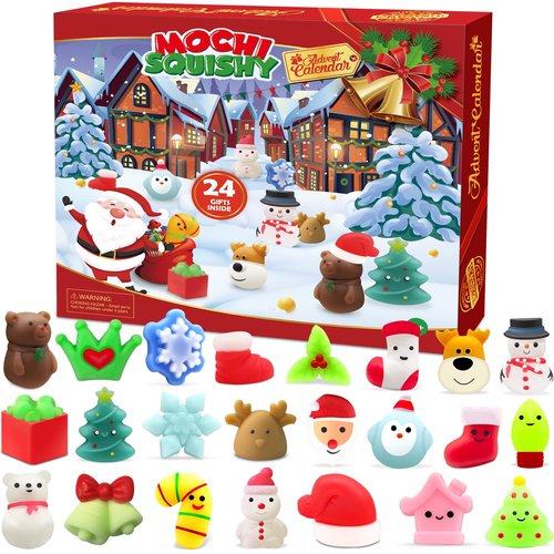 Christmas Advent Calendar 2025 with 24 Mochi Squishies Assorted Toys for Kids, 24 Days Christmas Thanksgiving Countdown Calendar, Xmas Stocking Stuffers Gifts for Boys Girls Christmas Party Favor