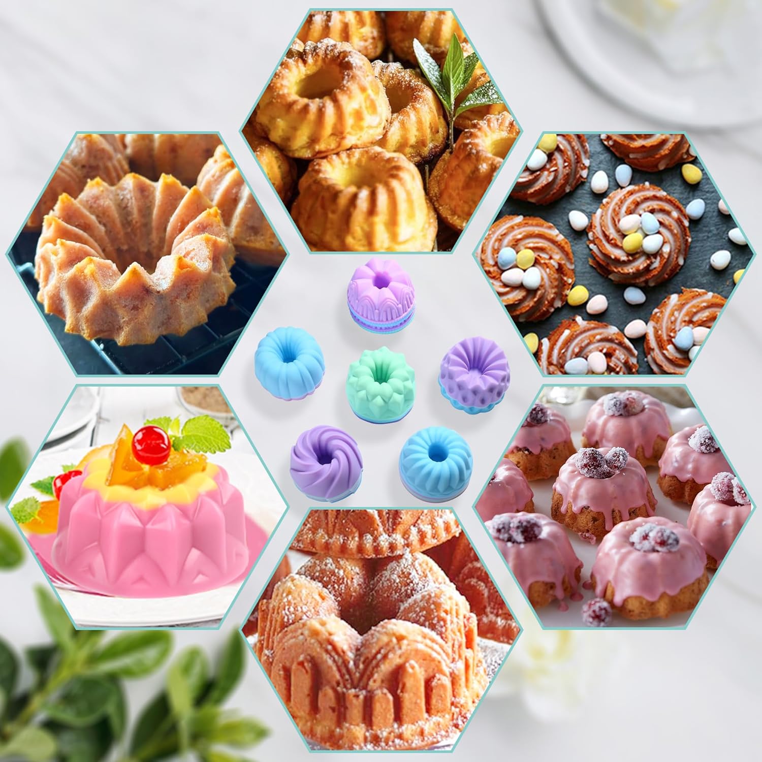 Skiennix 24-Pack Silicone Donut Molds - Nonstick 3-Inch Baking Cups | Oven, Microwave & Dishwasher Safe