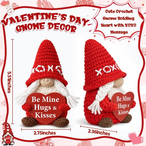 Frabaca Handmade Crochet Gnome Decor Set, Cute Holiday Gnomes Ornaments for Home Office Desk, Sweet Love & Lucky Gnome Gifts for Women Men Bestie Sister Boyfriend Girlfriend Friendship Birthday