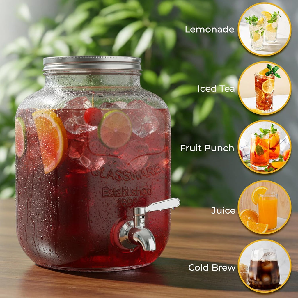 Zulay 1 Gallon Glass Drink Dispenser - Leak-Resistant with Spout Lid & Stainless Steel Filter | Perfect for Parties & Events