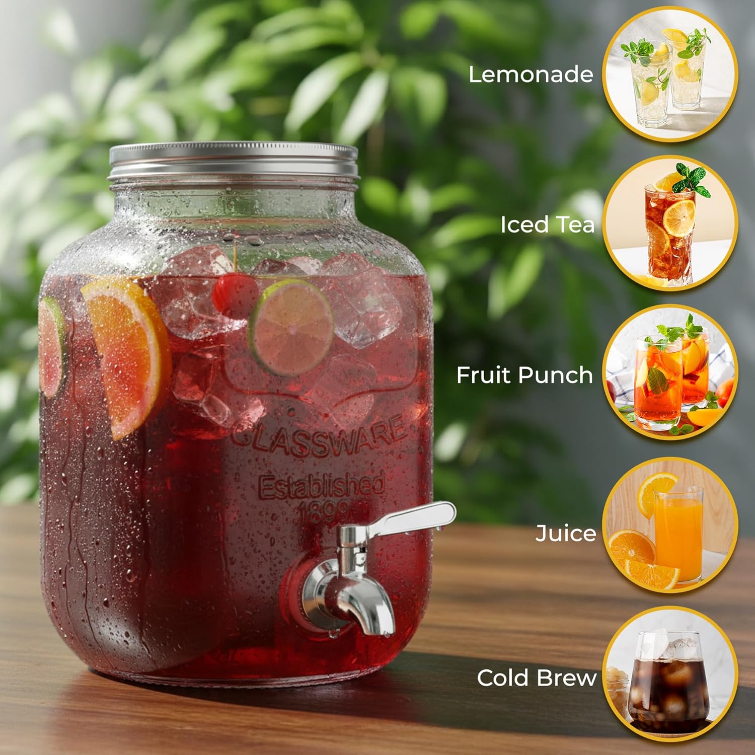 Zulay 1 Gallon Glass Drink Dispenser - Leak-Resistant with Spout Lid & Stainless Steel Filter | Perfect for Parties & Events