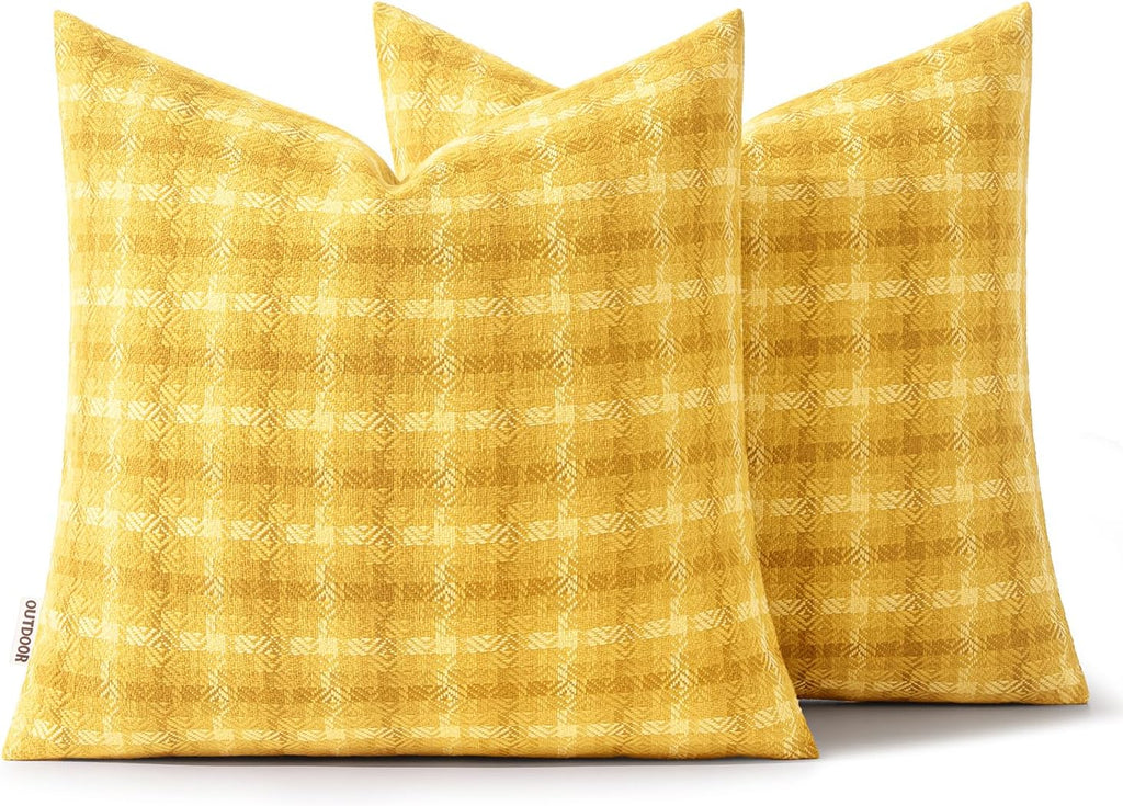 MIULEE Outdoor Waterproof Throw Pillow Covers - Decorative Farmhouse Cushion Cases | 18x18 Inch Yellow (Pack of 2)