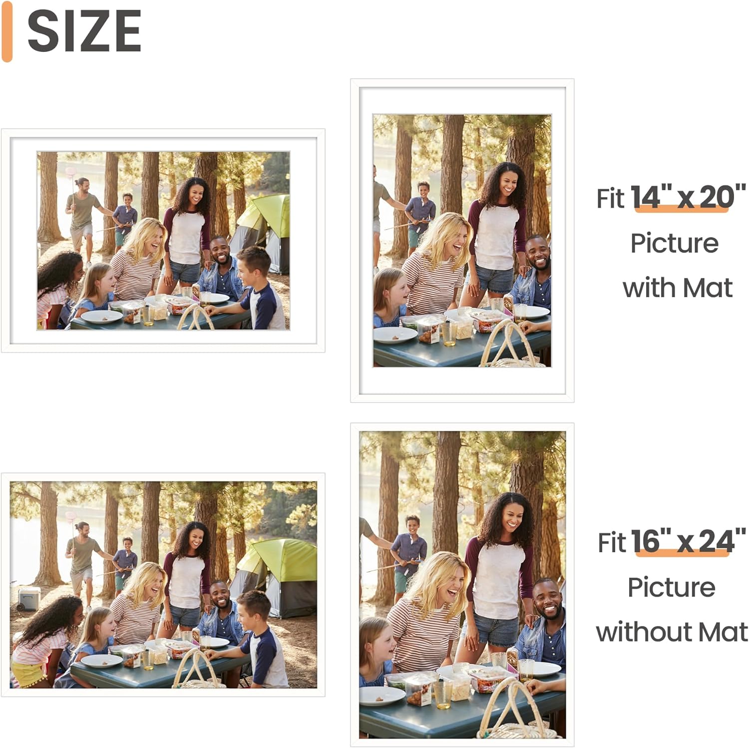 Upsimples 16x24 Picture Frame - Versatile Display for 14x20 Photos with Mat or 16x24 Without | White, 1 Pack
