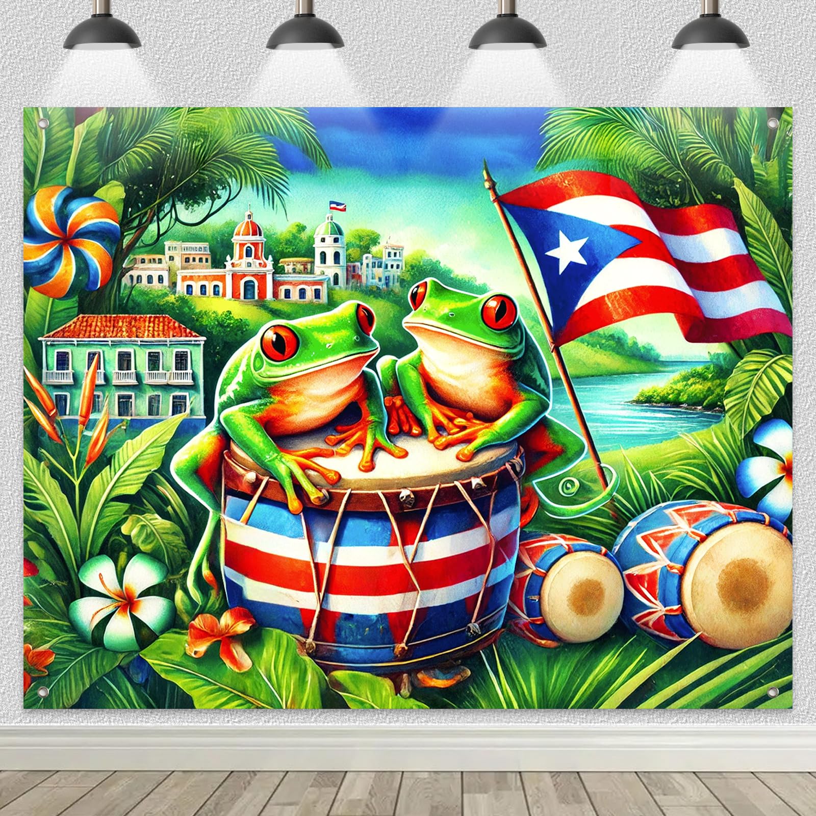 BlissYard Puerto Rico Flag Backdrop Party Decor 8x6ft Puerto Rico Party Photography Background Banner 8x6ft Indoor Outdoor Porch Sign Festivals Wall Backdrop for Home and Events
