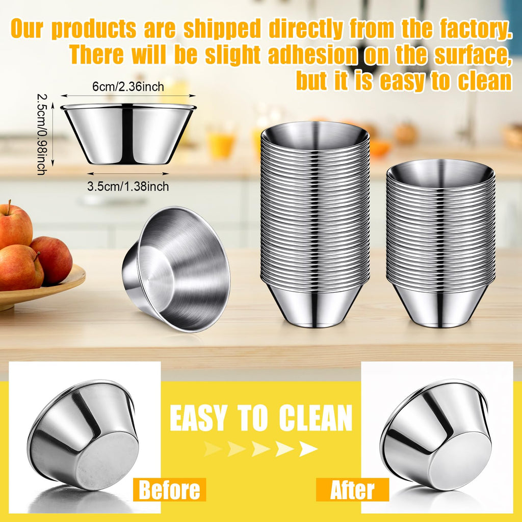 Remerry 200 Pcs Metal Sauce Cups Individual Salsa Metal Ramekins Dipping Stainless Steel Sauce Cups Bulk Salsa Bowl Round Condiment Ramekins (1.5 oz)