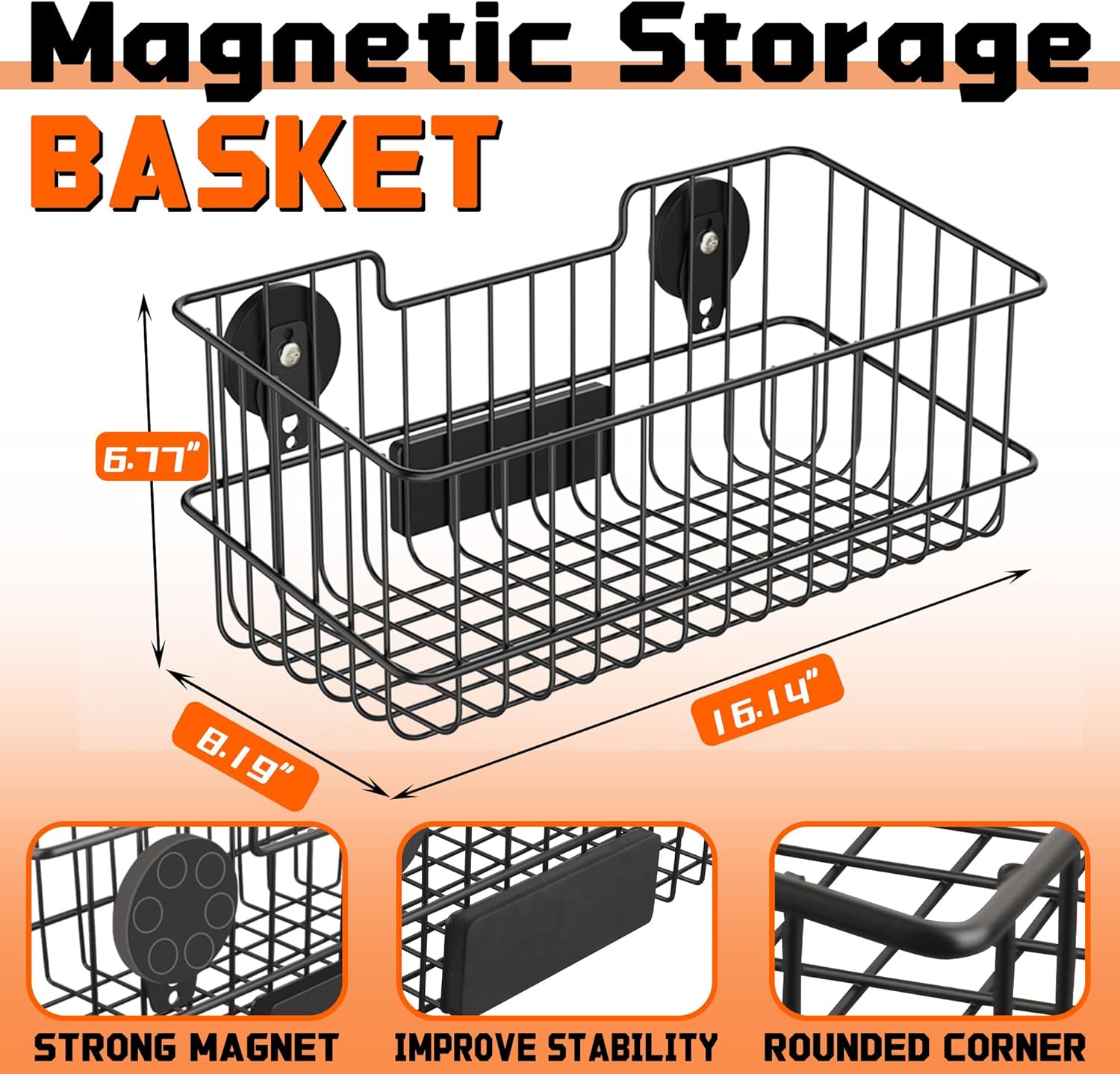 ULIBERMAGNET Magnetic Baskets - Large Capacity Metal Wire Organizer for Garage, Kitchen & Workshop (2 Pack)