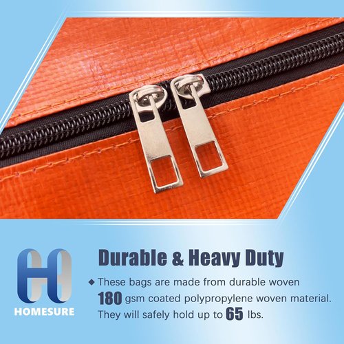 HOMESURE Large Water-Resistant Moving Bags - 12 Pack Heavy Duty Storage Totes with Zippers & Handles | Space-Saving Solution (Orange)
