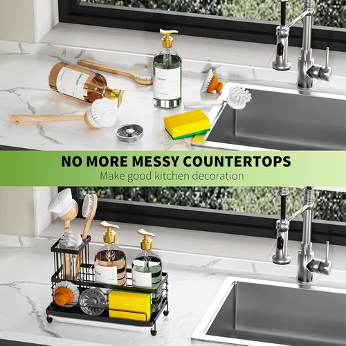 Cisily Kitchen Sink Caddy Organizer - Rustproof Non-Slip Sponge & Brush Holder | Large Capacity Storage Essentials