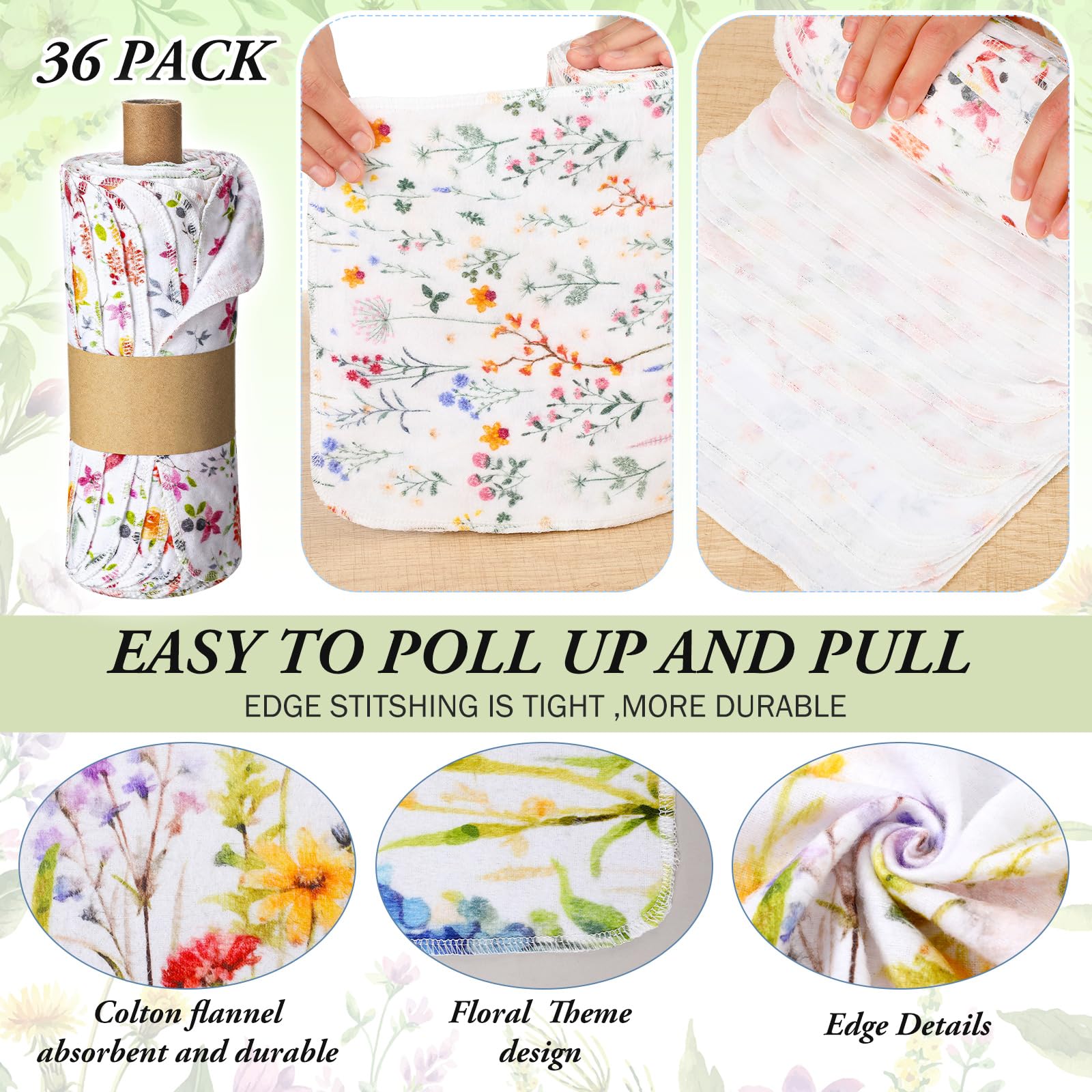 Noveread 90 Pack Reusable Cleaning Cloths Washable Cotton Kitchen Dish Towels for Home Party Supplies Bulk, 9.84x11.81in (Wildflowers)