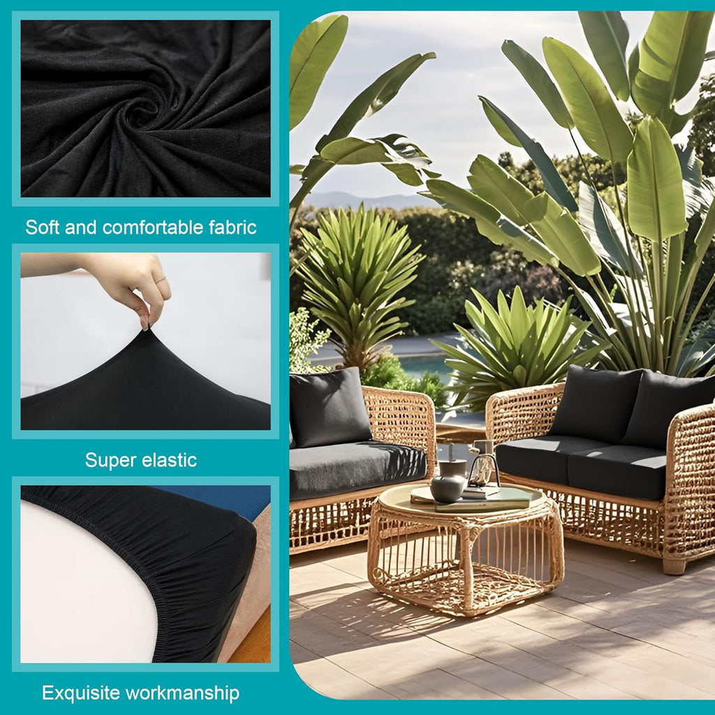 Skiennix 14 Pcs Stretch Patio Cushion Covers - Washable Outdoor Couch Slipcovers | Black