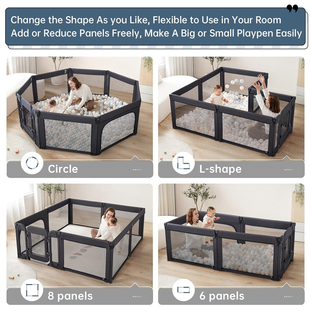 Skiennix Large Baby Playpen - Adjustable Foldable Indoor & Outdoor Fence, 79x71 Inch, Black