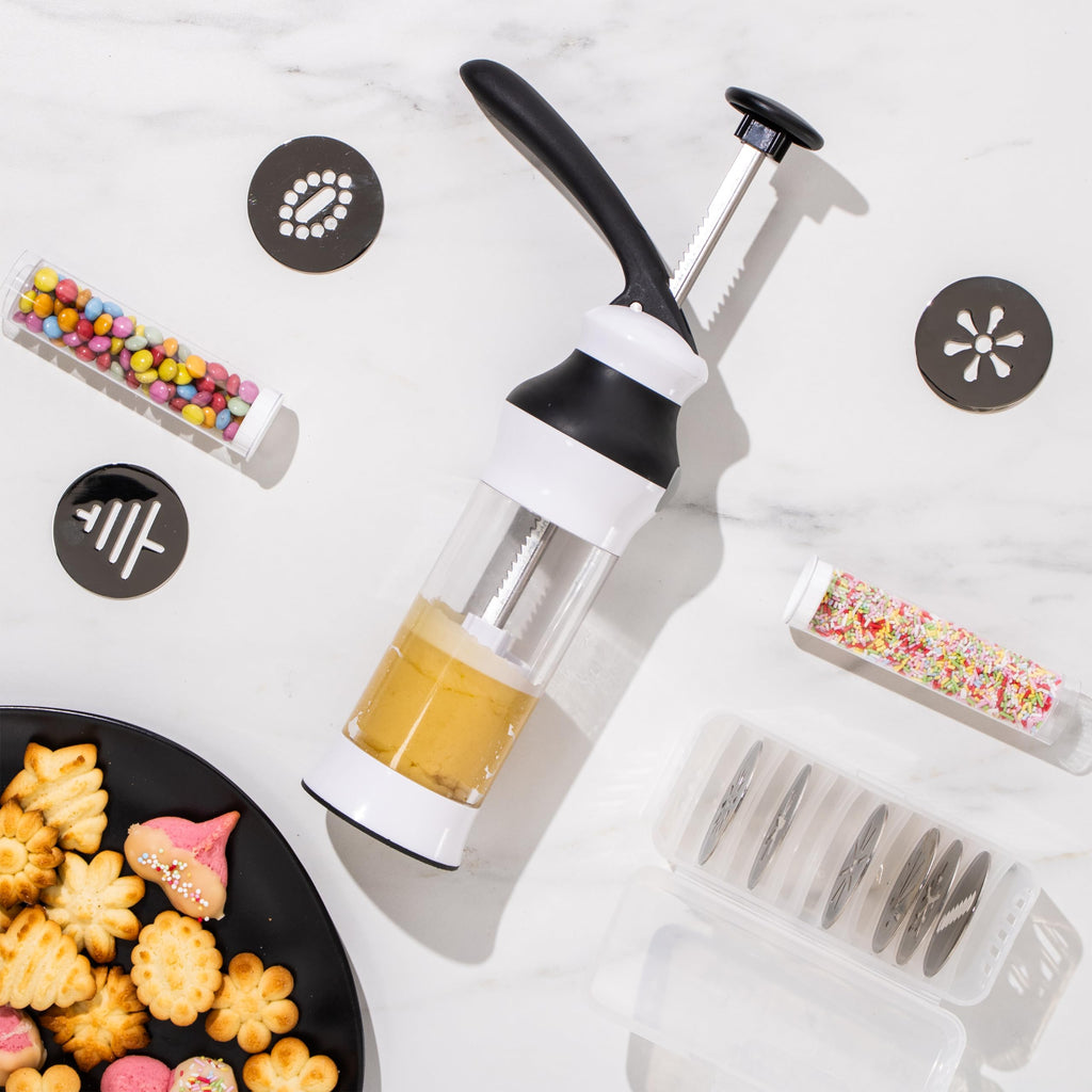 14-Piece Cookie Press Set - Upgraded - Stainless Steel Disks & Storage Case - Heavy-Duty Design