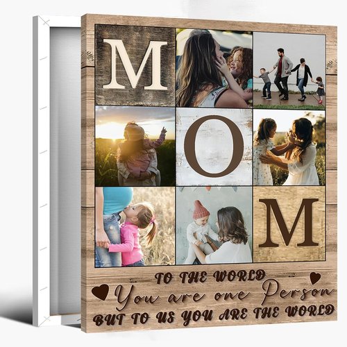 CSWMZQZY Custom Rustic Canvas Prints - Personalized Photo Collage Wall Art for Mother's Day | 6 Photos, Ready to Hang