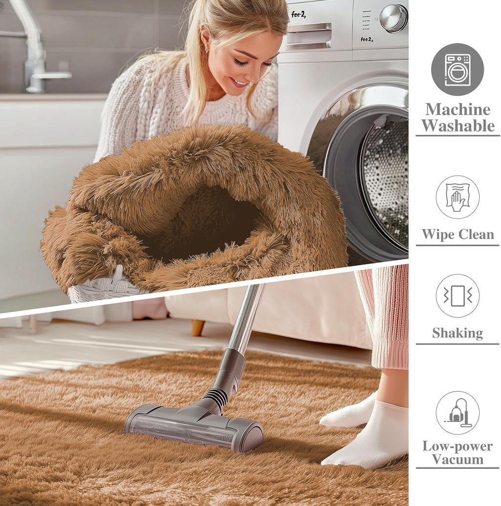 OLANLY 2x8 Machine Washable Runner Rug - Soft Fluffy Shaggy Design for Bedroom & Hallway | Khaki Color
