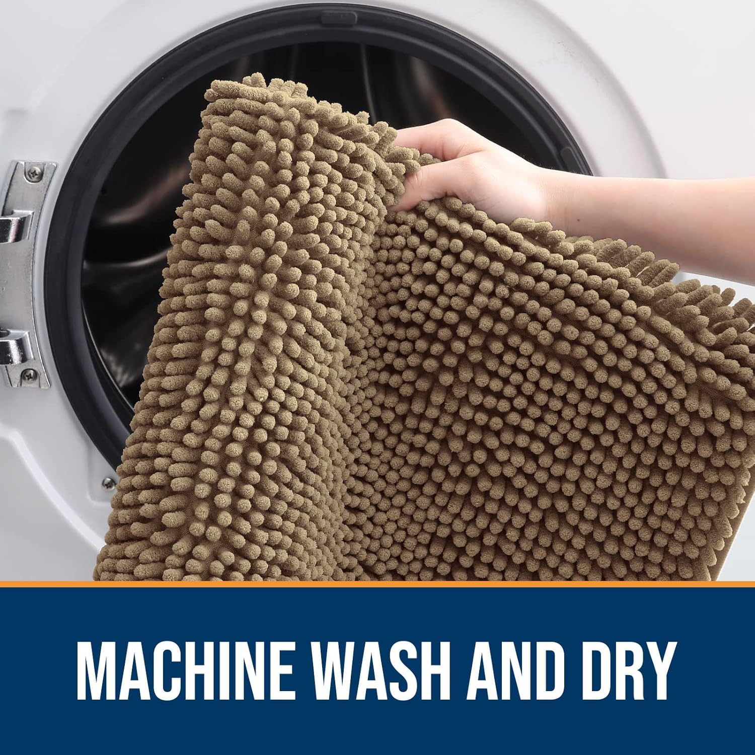 OLANLY Dog Door Mat - Absorbent Non-Slip Chenille Mat for Muddy Paws | 59x35 Inches, Tan