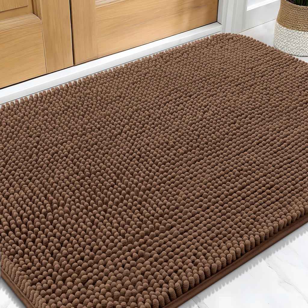 OLANLY Dog Door Mat - Absorbent Non-Slip Chenille Mat for Muddy Paws | 32x20 Mocha Indoor Carpet