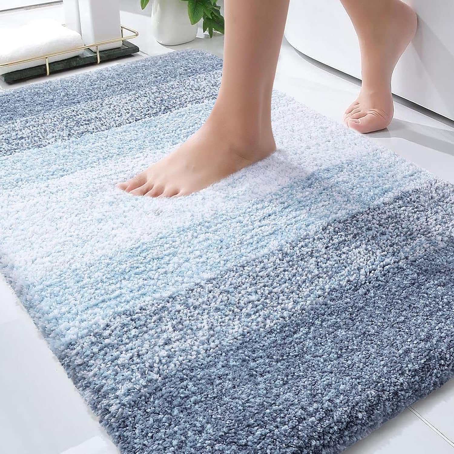 OLANLY Bathroom Rug Mat - Extra Soft Microfiber Bath Mat | Non-Slip Plush Shaggy Design, 30x20, Blue