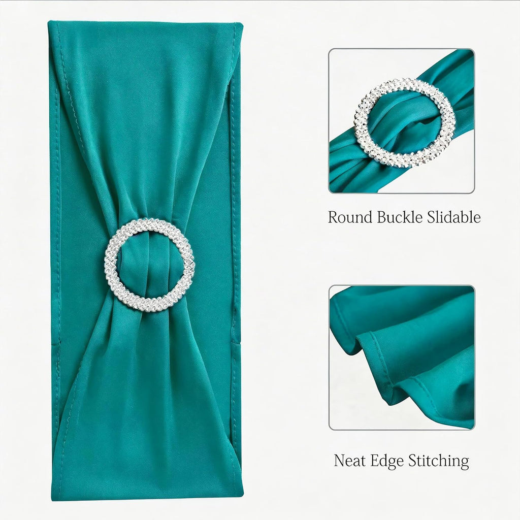 Skiennix 50 Pack Dark Turquoise Chair Sashes - Stylish Bows for Weddings & Events | Teal Chair Bands with Buckles