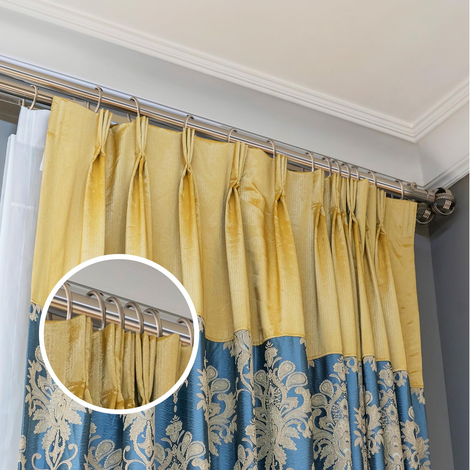Hotop 30 Pcs Metal Drapery Curtain Rings 0.98/1.26/1.65 inch Interior Diameter and 30 Pcs Hanging Curtain Drapery Pin Hooks for Window Door Shower(Champagne Gold,42mm)