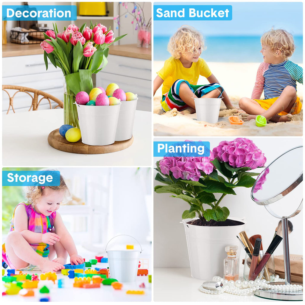 Rtteri 24 Pcs Small Metal Buckets with Handle Mini Buckets Bulk Classroom Pencil Holder Iron Pails Back to School Supplies for Pencil Crayon Crafts Party Favors, 6 x 5 Inch(White)
